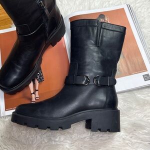 FRANCO SARTO Elle Lug Black Nappa Leather Women's Boots